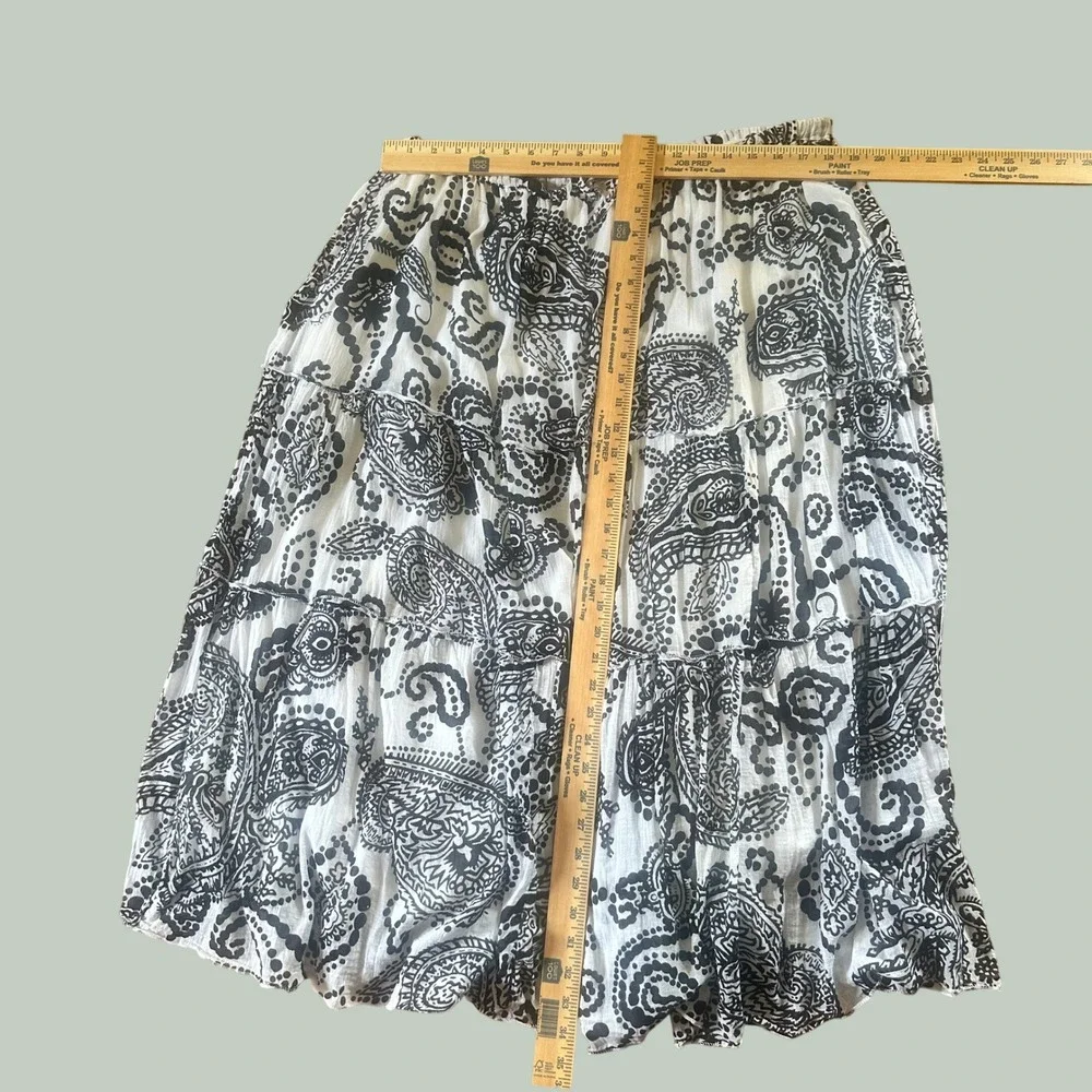 Tiered Paisley Cotton Midi Skirt Boho Flowy Bobbie Brooks Black White 2X
